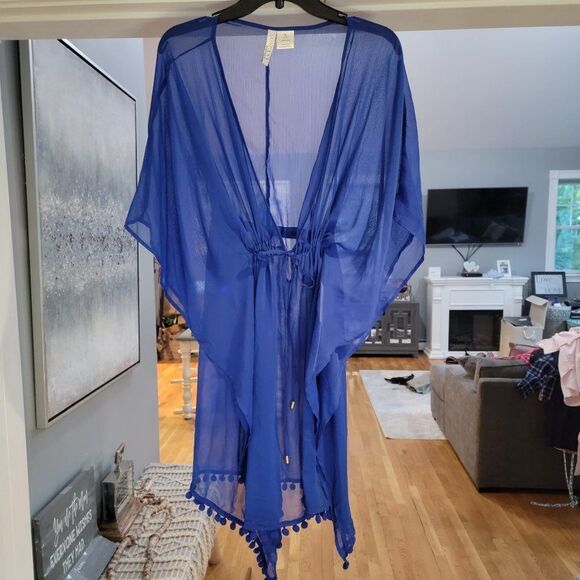 Ellen Tracy Women's Blue Loose Flowy Bathing Suit Cover Up Tunic wrap Size XL - Picture 3 of 15